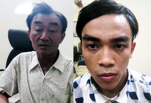 Nguyễn Khanh và con trai Nguyễn Tấn Thành bị bắt hồi tháng 7. Ảnh: Công an cung cấp.
