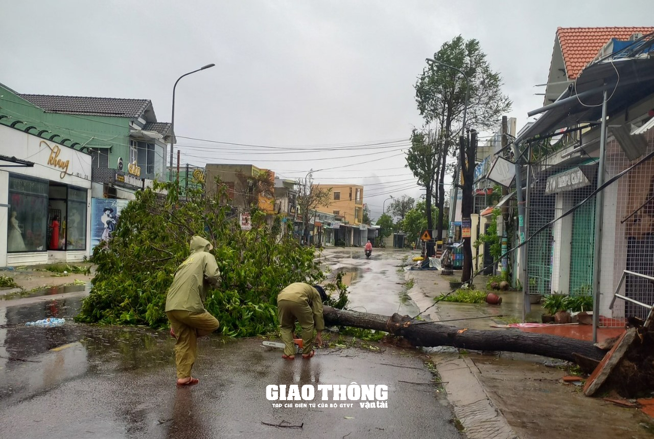Ghi ở tâm bão Đà Nẵng-Quảng Nam: Cây xanh ngã đổ la liệt, gây ách tắc giao thông - Ảnh 4.