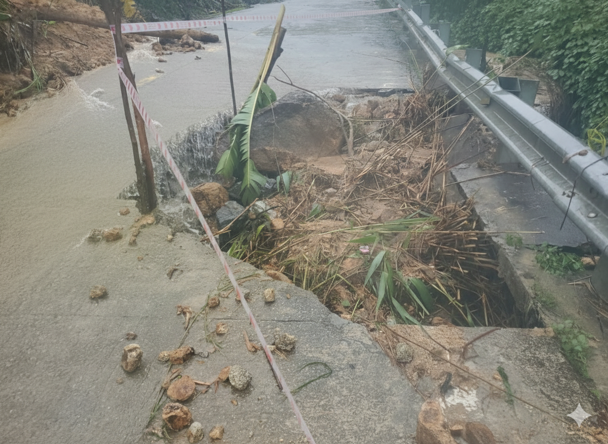 Khu vực Nam Trung bộ: Mưa lớn gây ngập lụt, xói lở nghiêm trọng tuyến QL1, Trường Sơn Đông - Ảnh 2.