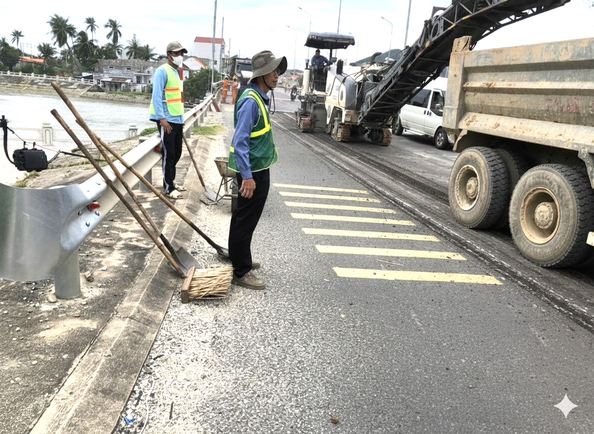 Tổng lực vá sửa mặt đường hư hỏng trên tuyến QL1 qua tỉnh Khánh Hoà- Ảnh 1.