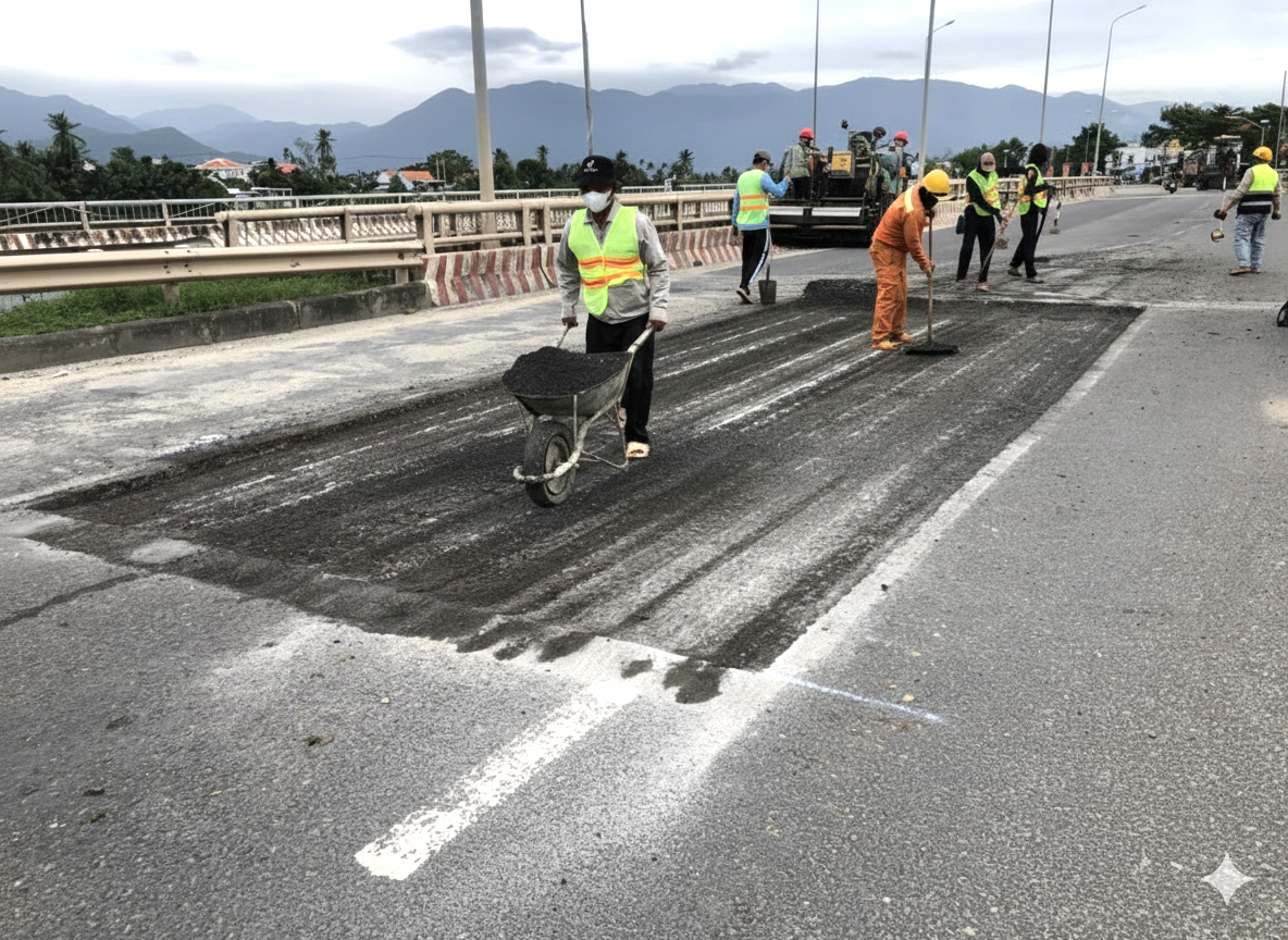 Tổng lực vá sửa mặt đường hư hỏng trên tuyến QL1 qua tỉnh Khánh Hoà- Ảnh 2.