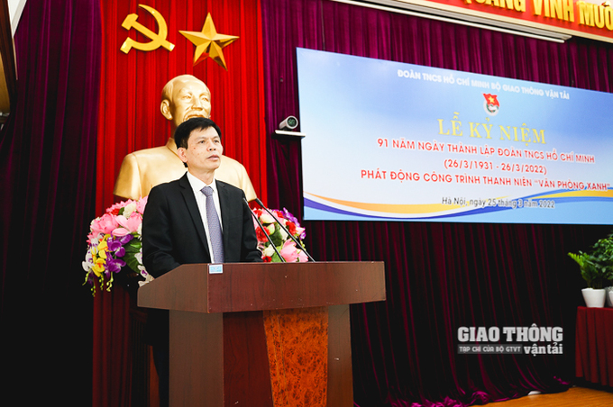 Thứ trưởng Bộ GTVT Lê Anh Tuấn phát biểu tại Lễ kỷ niệm 91 năm ngày Thành lập đoàn TNCS Hồ Chí Minh do Đoàn Thanh niên Bộ GTVT tổ chức