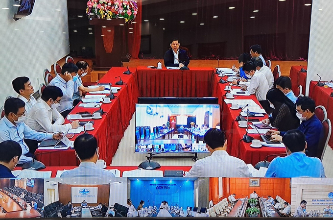 Bộ trưởng Nguyễn Văn Thể chủ trì cuộc họp giao ban trực tuyến quý I và triển khai nhiệm vụ quý II/2022 của Bộ GTVT vào sáng nay (ảnh chụp màn hình)