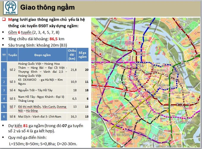 Bản vẽ quy hoạch giao thông ngầm đô thị trung tâm TP.Hà Nội đến năm 2030, tầm nhìn đến năm 2050