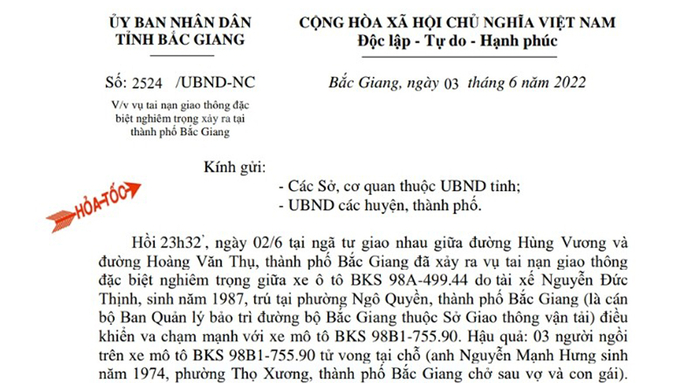 Văn bản chỉ đạo của Chủ tịch UBND tỉnh Bắc Giang Lê Ánh Dương.