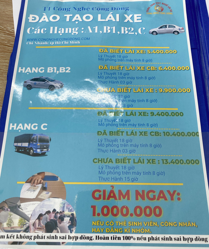 Loạn các mức phí học bằng lái xe ô tô được Công ty TNHH Công Nghệ Cộng Đồng 