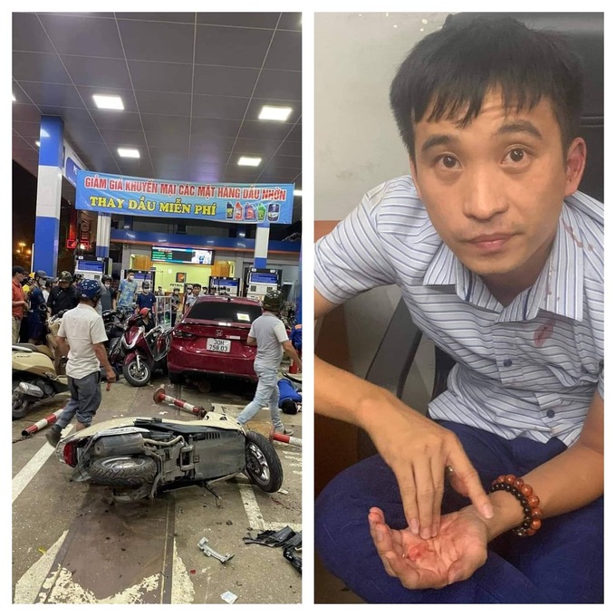 HIện trường và tài xế Ngô Công Hán gây tai nạn liên hoàn ở cây xăng đường Láng trên địa bàn quận Đống Đa, Hà Nội.