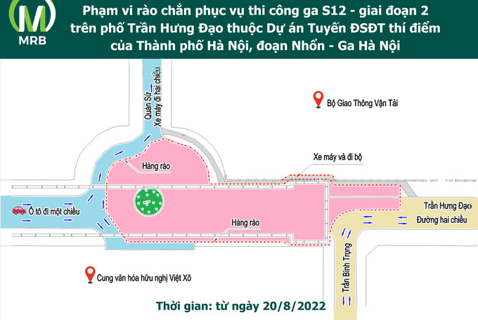 Sơ đồ phân luồng, tổ chức hướng lưu thông cho phương tiện quanh khu vực nhà ga S12 trên phố Trần Hưng Đạo