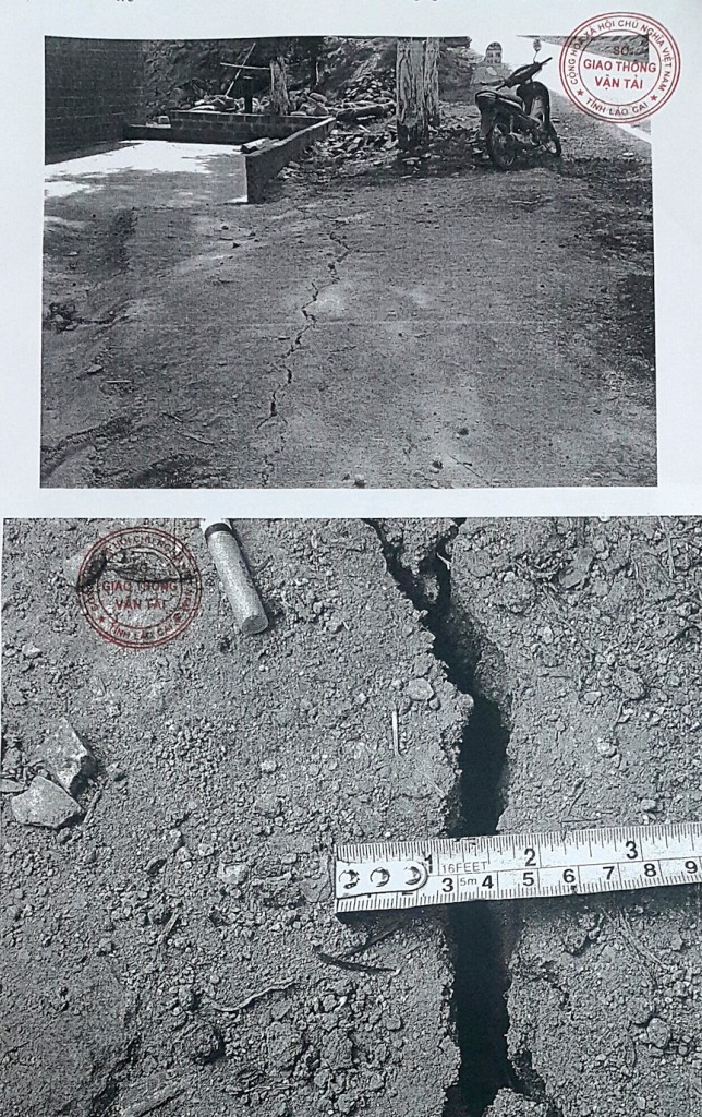 Hình ảnh do Sở GTVT Lào Cai cung cấp cho PV Dân trí về những vết nứt mà Sở cho là do phía công trường thuỷ điện Cốc San gây nên.