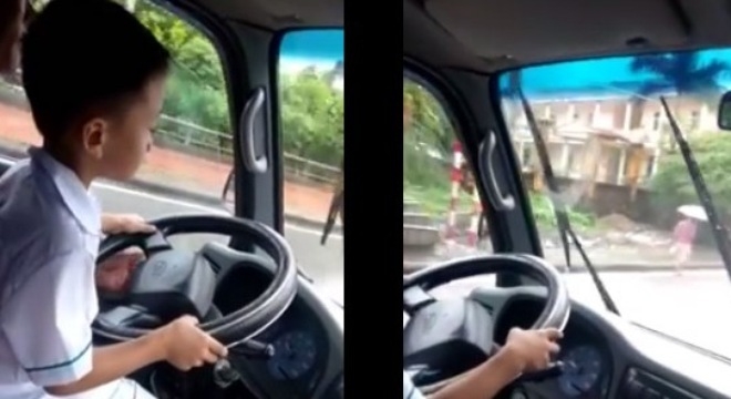 Bé trai 6 tuổi ở Quảng Ninh lái xe tải khiến nhiều