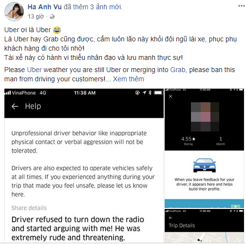 Siêu mẫu Hà Anh bức xúc vì bị tài xế Uber đuổi xuố