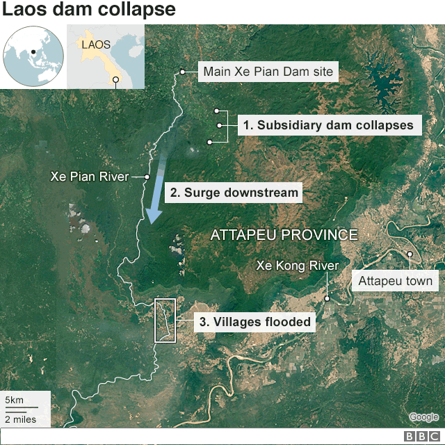 Sự cố vỡ đập thủy điện ở Lào đã diễn ra như thế nà