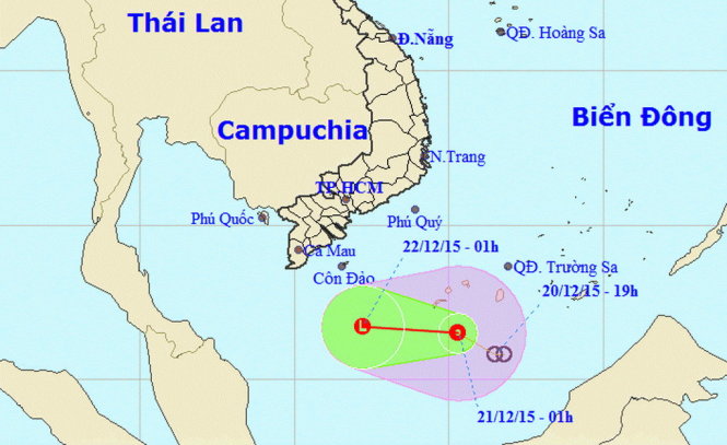 Sơ đồ dự báo áp thấp nhiệt đới trên biển Đông - Ảnh: TT Dự báo khí tượng thủy văn TƯ
