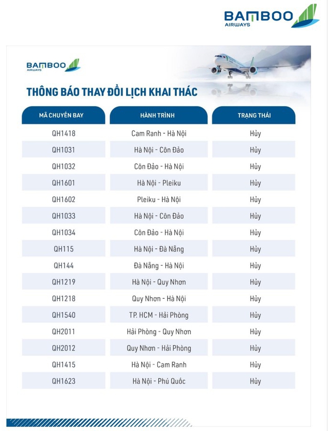 Bamboo Airways điều chỉnh kế hoạch khai thác một số chuyến bay do ảnh hưởng của bão số 1  - Ảnh 3.