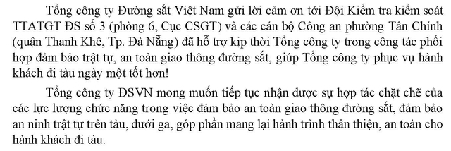 Đường sắt Việt Nam có thư cảm ơn lực lượng CSGT đã kịp thời ngăn chặn hành vi gây rối trật tự trên tàu SE2- Ảnh 2.