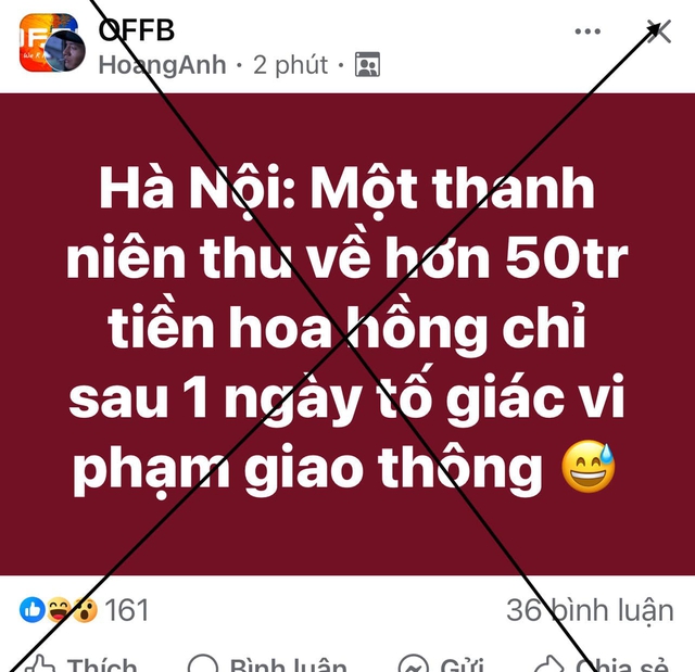 Bác thông tin thanh niên thu về 50 triệu đồng chỉ sau 1 ngày tố giác vi phạm giao thông - Ảnh 1.