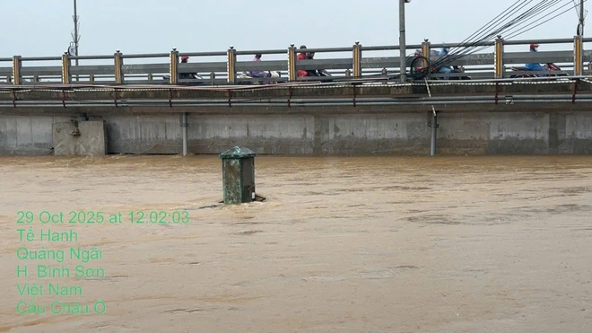 Quảng Ngãi: Nước lũ chạm dầm cầu Châu Ổ trên QL1, nguy cơ mất an toàn công trình - Ảnh 2.