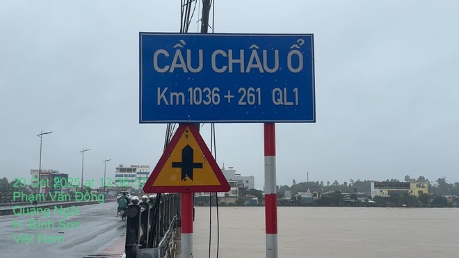 Quảng Ngãi: Nước lũ chạm dầm cầu Châu Ổ trên QL1, nguy cơ mất an toàn công trình - Ảnh 3.
