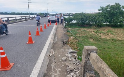 Lan can bảo vệ cầu Câu Lâu tuyến QL1 cũ qua Quảng Nam bất ngờ đứt gãy
