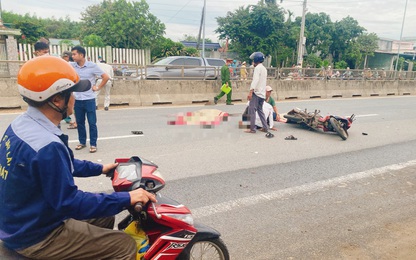 Xe máy va chạm ôtô tải và xe container trên QL1 ở Quảng Ngãi, hai cha con tử vong tại chỗ 