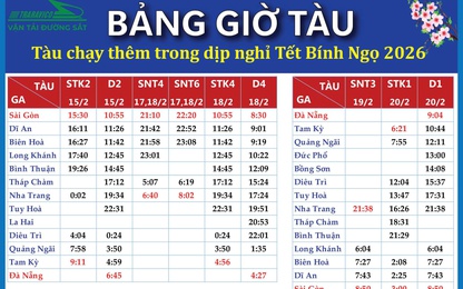 Thêm 11 chuyến tàu Khu đoạn phía Nam phục vụ Tết Bính Ngọ 2026
