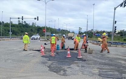 Khắc phục hư hỏng mặt đường, đảm bảo ATGT nút giao QL14 và cao tốc Đà Nẵng - Quảng Ngãi