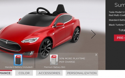 Tesla Model S cho trẻ em nhận đặt hàng: 499 đô, pin lithium-ion.