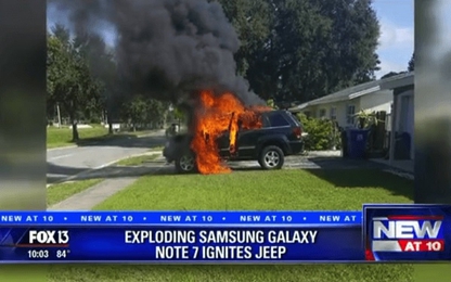 Galaxy Note7 nổ tung làm xe Jeep Grand Cherokee bốc cháy ngùn ngụt