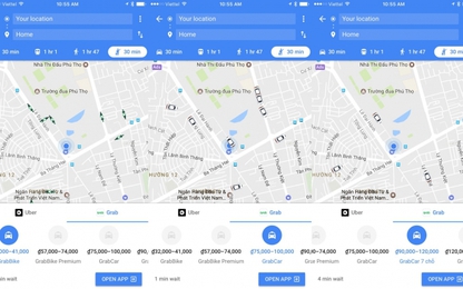 Google Map Việt Nam cập nhật hiển thị vị trí xe Grab, Uber, giá cước