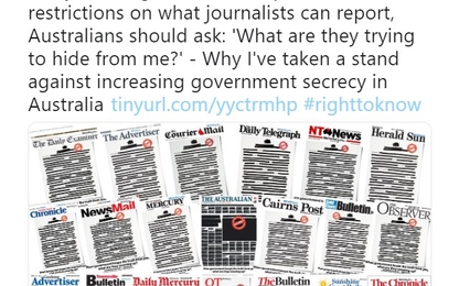 Báo Australia bôi đen trang nhất, phản đối chính phủ mật hóa thông tin