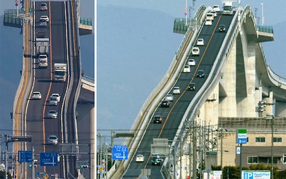 “Sởn gai ốc” với cây cầu dựng đứng ở Nhật Bản