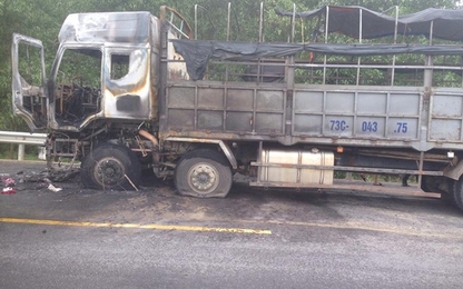 Xe tải chở bò bốc cháy dữ dội trên quốc lộ 1B