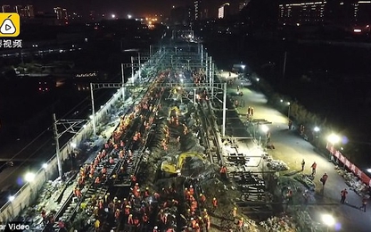 Thế giới sốc trước clip xây đường sắt trong 9 tiếng ở Trung Quốc