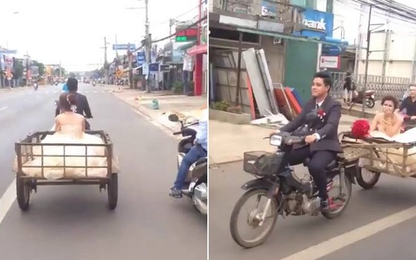 Clip: Chú rể đón dâu bằng xe kéo khiến cộng đồng mạng thích thú