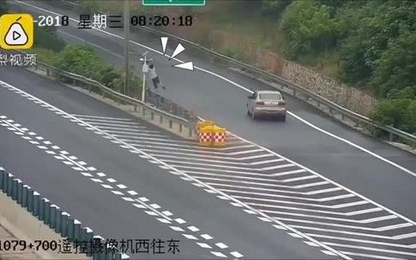 Tài xế lùi xe trên cao tốc, đồng đội leo lên che camera