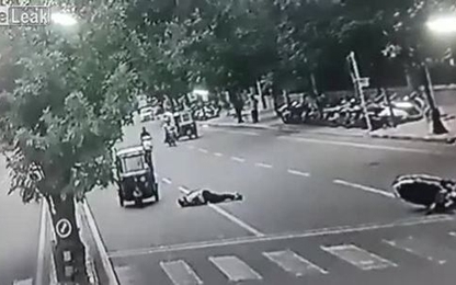 Bị khỉ đâm ngang, người lái xe máy ngã bất tỉnh