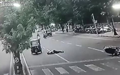 Bị khỉ đâm ngang, người lái xe máy ngã bất tỉnh