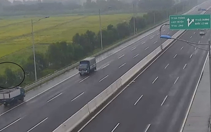 Xe tải đi ngược chiều trên đường cao tốc Hà Nội - Hải Phòng