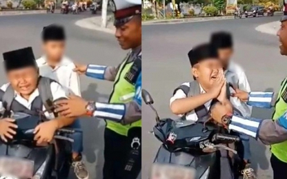 Bị CSGT phạt vì lái xe máy, cậu bé gào khóc xin tha