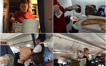 Máy bay chuyển hướng, hành khách no nê Pizza