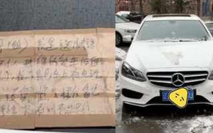 Lỡ tông xước Mercedes, shipper dán thông tin liên lạc của mình lên xe